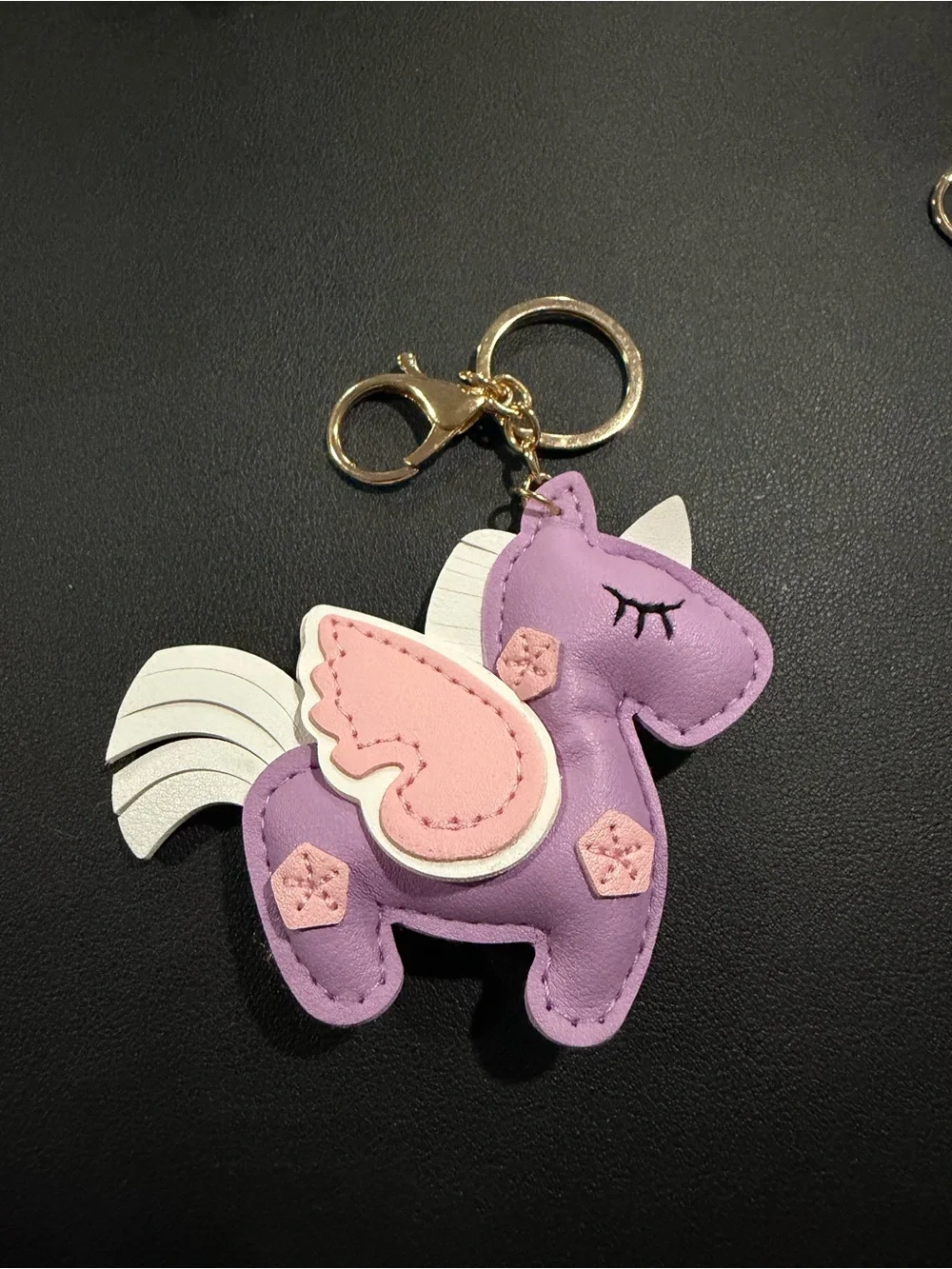 Purple Unicorn Keychain Plush Charm with Pink Wing